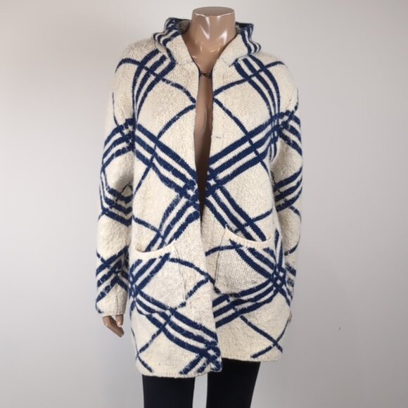 Orange Fashion Village Fuzzy Faux Fur Cardigan Sweater Hooded Plaid Knit Cape - Picture 13 of 13